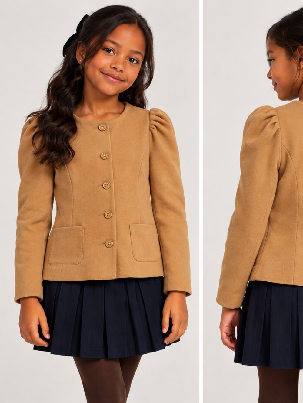 Janie and Jack Tan Puff-Sleeve Button Jacket